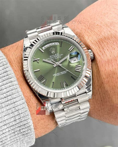rolex white gold olive dial